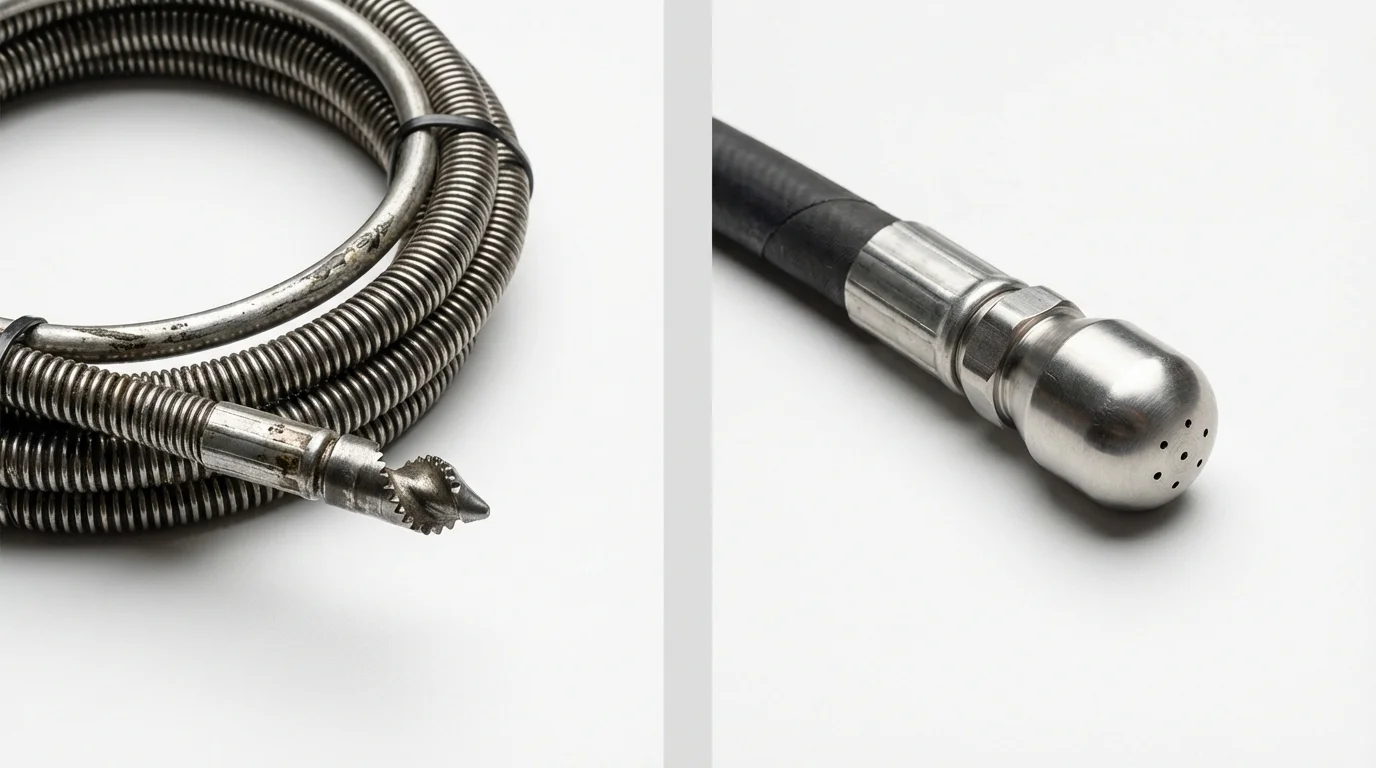 Drain snake cable and hydro jetting nozzle used for drain cleaning in Glencoe, IL