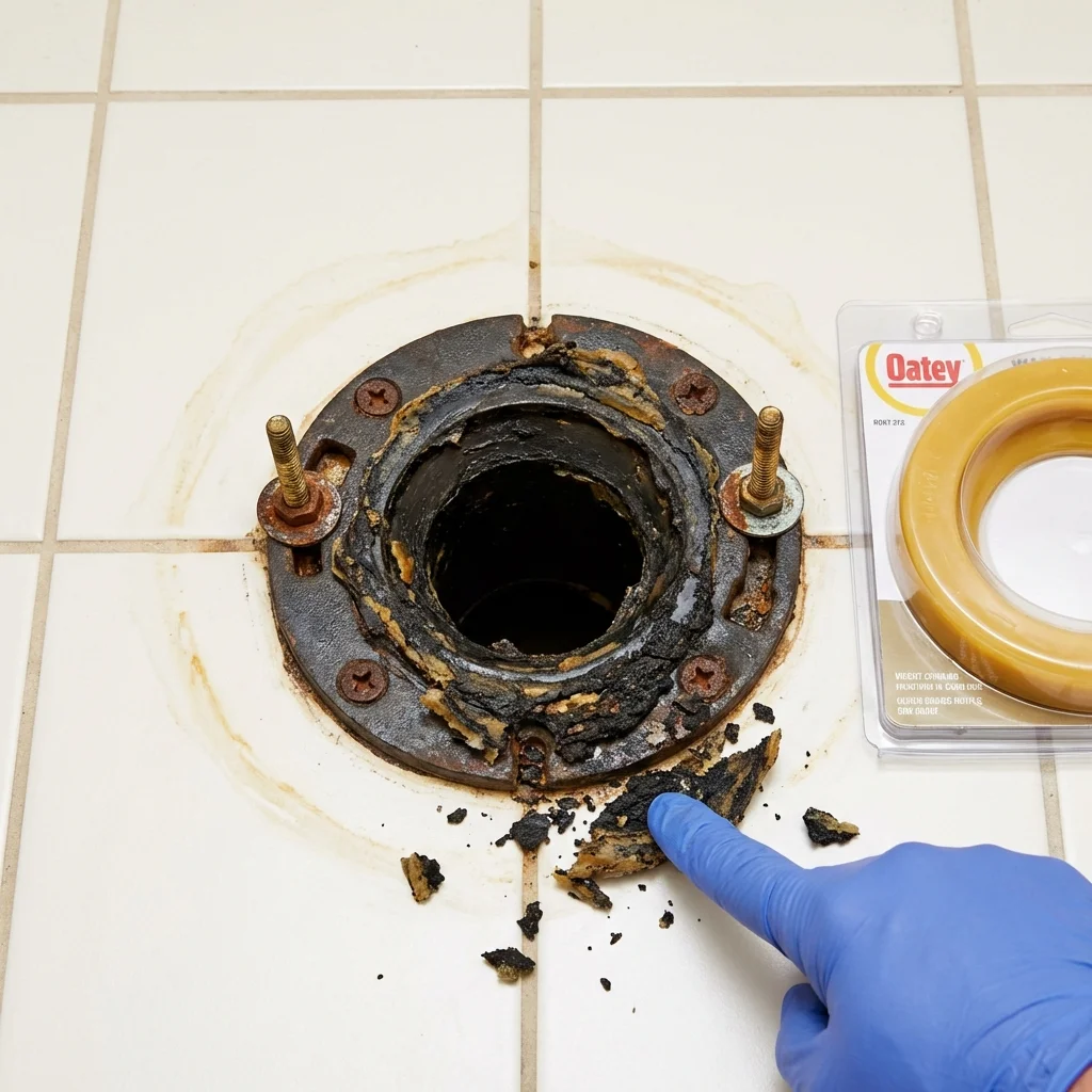 Failed wax ring showing water seepage at the base of a toilet in a Glencoe, IL home